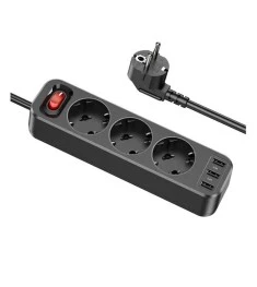 Сетевой удлинитель Hoco NS2 (3USB,3 розетки) (Чёрный)