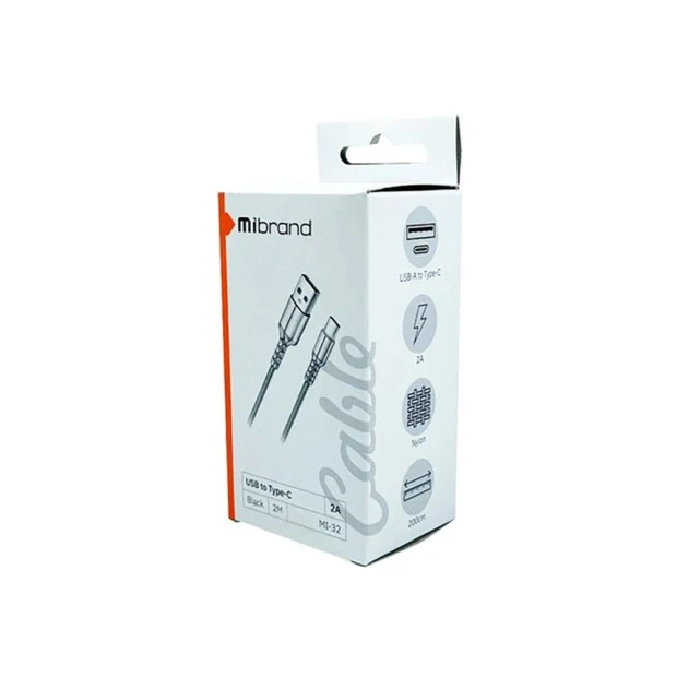 USB-кабель Mibrand Mi-32 Nylon (Type-C) (2м) (Чорний)