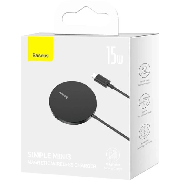 Безпровідний зарядний пристрій Baseus Simple Mini3 Magnetic CCJJ040001 15W (Чорний)