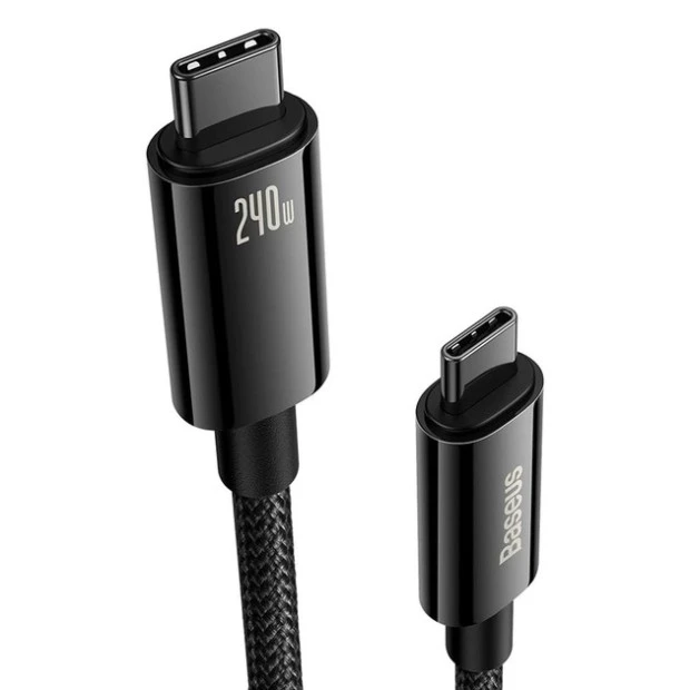 USB-кабель Baseus Tungsten Gold 240W (2m) (Type-C to Type-C) (Чёрный) CAWJ040101