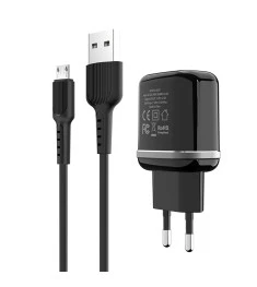 СЗУ-адаптер USB Borofone BA25A 2USB 2.4A + MicroUSB-кабель (Чёрный)