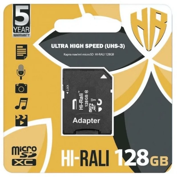 Карта памяти Hi-Rali MicroSDXC 128GB (UHS-3) (Class 10) + SD Adapter