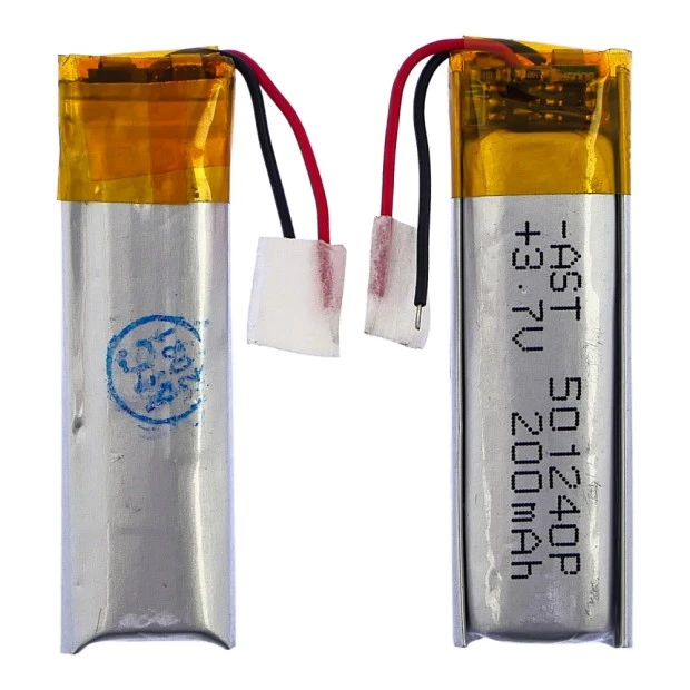 Аккумулятор 501240P универсальный с контроллером, 5 х 12 х 44 мм (200 mAh)/ для кейсов наушников, Bl