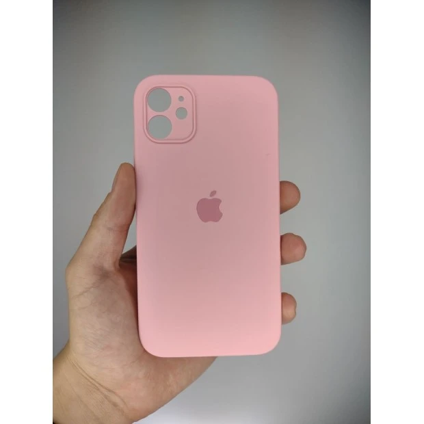Силіконовий оригінальний квадратний круглий чохол для камери Apple iPhone 11 (14) рожевий
