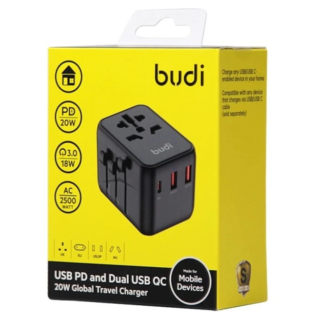 СЗУ-адаптер Budi M8J333 25W (1Type-C/2USB/EU) (Чёрный) U