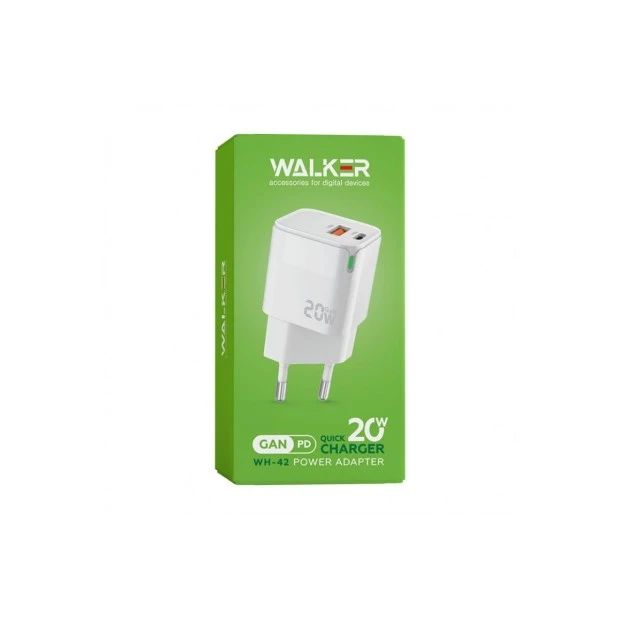 Walker WH-42 20W Power Adapter (1 USB / 1 Type-C) (White)