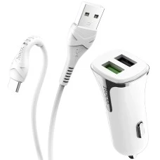 АЗУ-адаптер Hoco Z31 Universe 2USB 2.4A QC3.0 + Type-C-кабель (Белый)