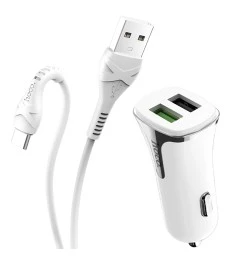 АЗУ-адаптер Hoco Z31 Universe 2USB 2.4A QC3.0 + Type-C-кабель (Белый)