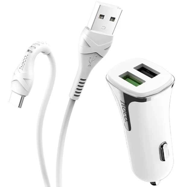 АЗУ-адаптер Hoco Z31 Universe 2USB 2.4A QC3.0 + Type-C-кабель (Белый)