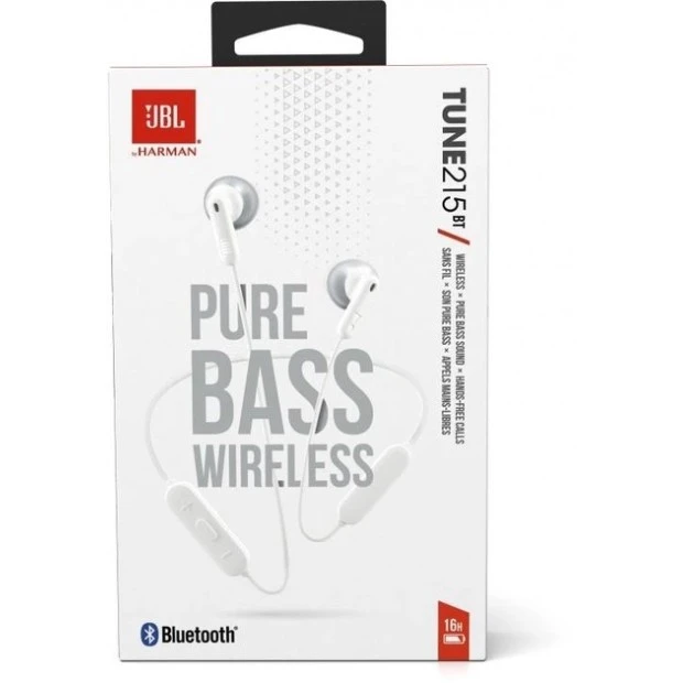 Бездротові шийні навушники-гарнітура вкладиші JBL Tune T215BT (Білий) JBLT215BTWHT