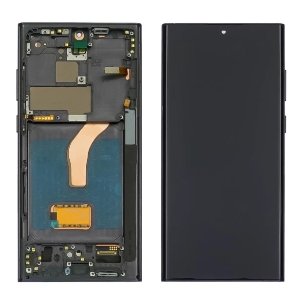 Дисплей для Samsung S908B Galaxy S22 Ultra с чёрным тачскрином и серой корпусной рамкой OLED
