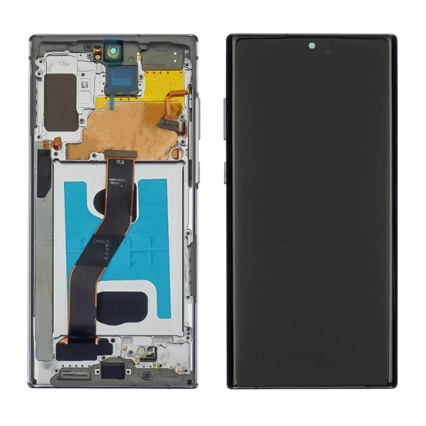 Дисплей для Samsung N975F Galaxy Note 10 Plus с чёрным тачскрином и серебристой корпусной рамкой OLE