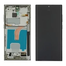 Дисплей для Samsung S908B Galaxy S22 Ultra с чёрным тачскрином и серебристой корпусной рамкой OLED