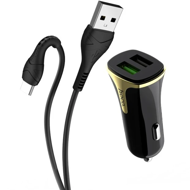 АЗУ-адаптер Hoco Z31 Universe 2USB 2.4A QC3.0 + Type-C-кабель (Чёрный)