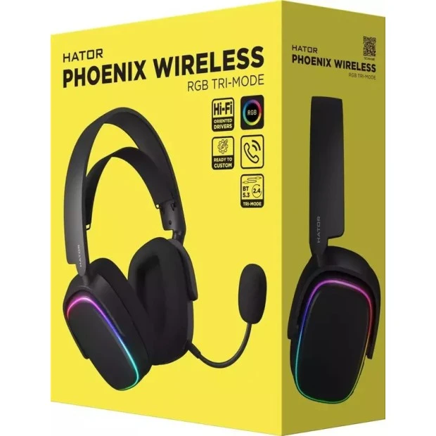 Беспроводные накладные наушники-гарнитура Hator Phoenix RGB Tri-mode (HTA-870) (Чёрный)