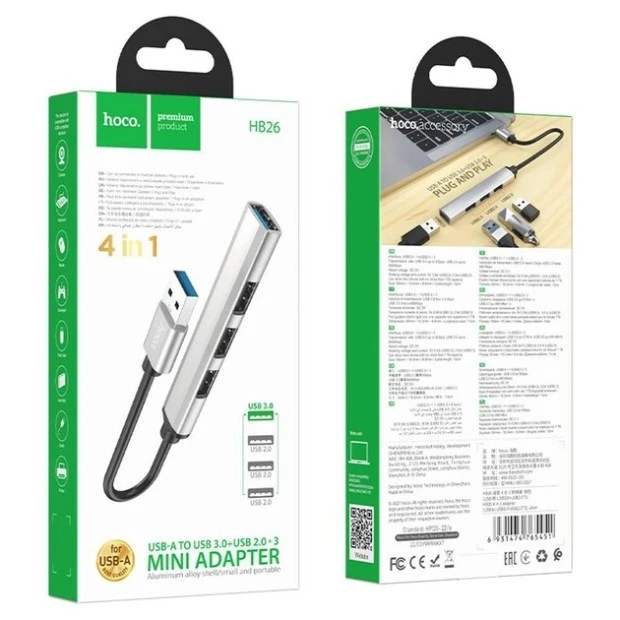Переходник USB HUB Hoco HB26 Adapter (1USB 2.0 to 1USB 3.0 / 3USB 2.0)