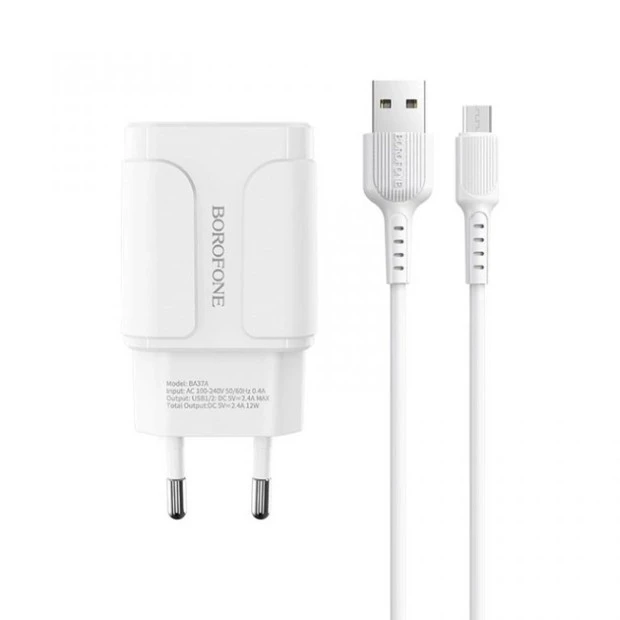 Зарядний пристрій USB Borofone BA37A 2.1A + кабель Type-C (Білий)