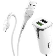 АЗУ-адаптер Hoco Z31 Universe 2USB 2.4A QC3.0 + MicroUSB-кабель (Белый)