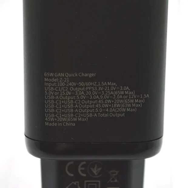 СЗУ-адаптер USB Senteo Z-21 PD QC 65W (1USB / 2Type-C) (Чёрный)