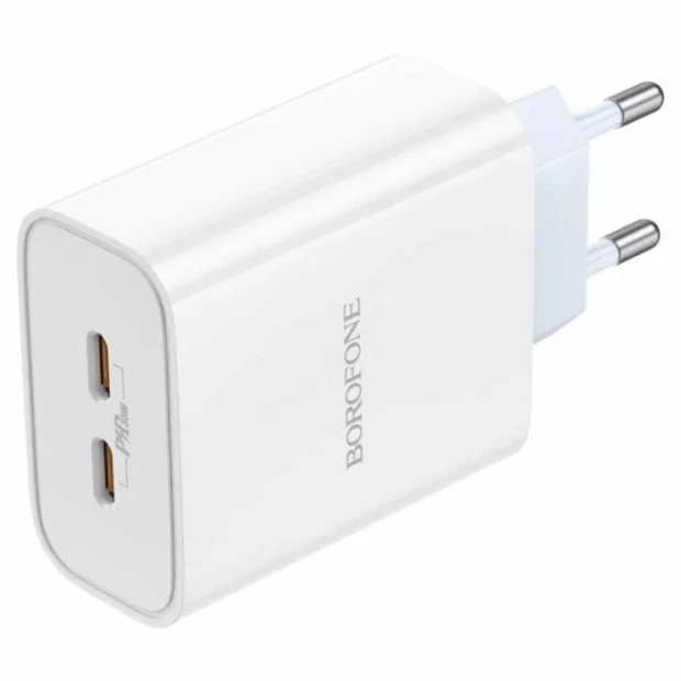 Зарядний пристрій-адаптер USB Borofone BA73A PD 35W (2 Type-C) + кабель Type-C-Type-C (Білий)