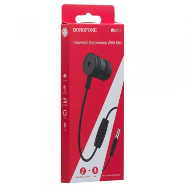 Wired earphones-headset vacuum Borofone BM31 (Black)