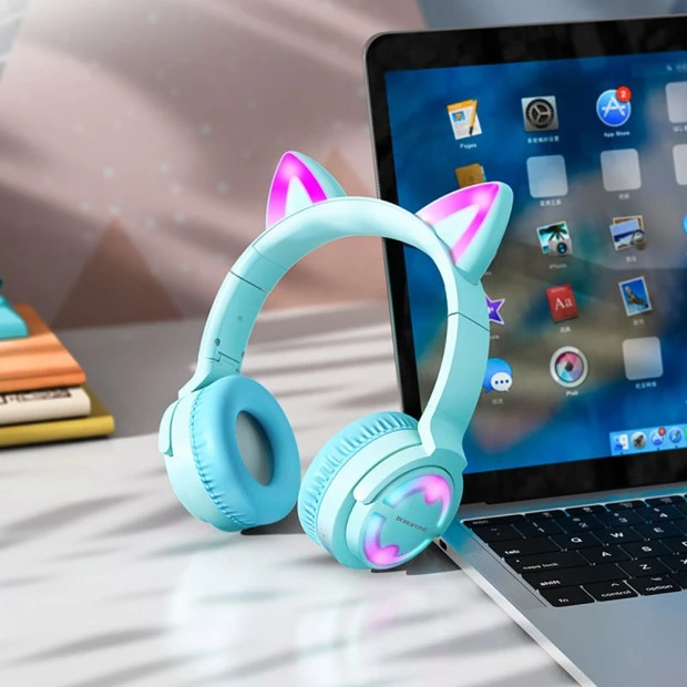 Наушники-гарнитура Borofone BO15 Cat Ear Bluetooth (Голубой)