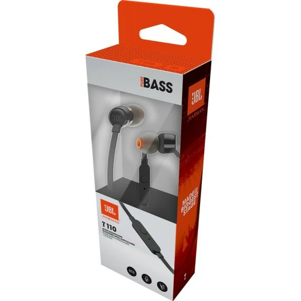Проводные наушники-гарнитура вакуумные JBL T110 (Чёрный)
