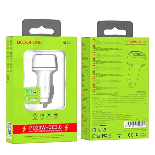 Borofone BZ14A PD 20W + QC3.0 Type-C to Type-C 3A (White) зарядний адаптер