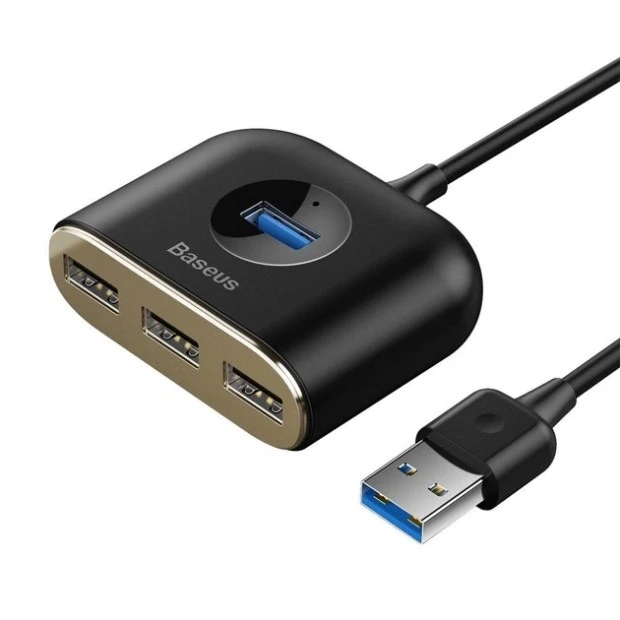 Переходник USB HUB Baseus Square round 4 in 1 USB HUB Adapter (4 порта) (Чёрный)