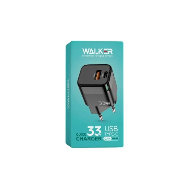 Walker WH-43 33W GAN Charger (1USB  /  1Type-C) (Black)