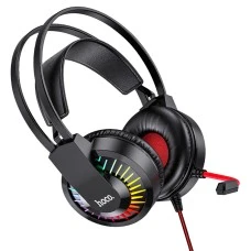 Проводные накладные наушники-гарнитура Hoco W105 Joyful Led (Красный)