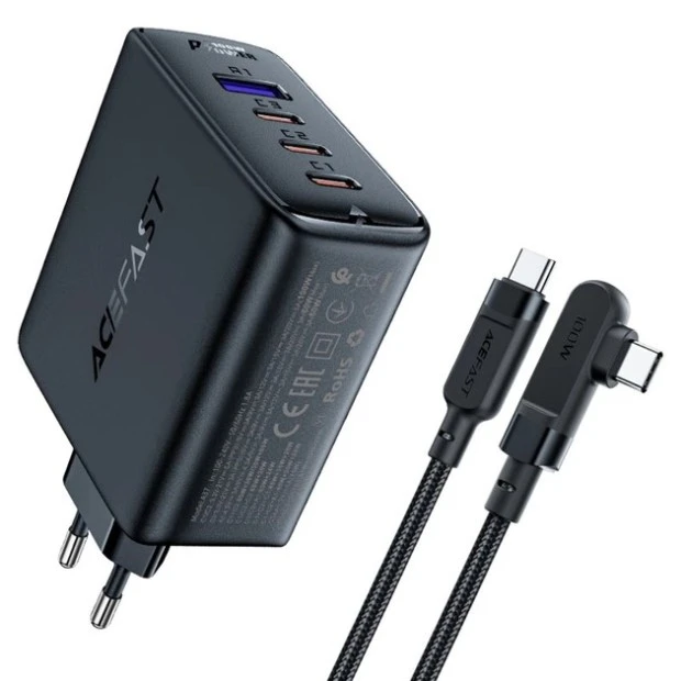 СЗУ-адаптер Acefast A37 100W PD QC 1USB / 3Type-C 5A + Type-C-кабель 2m (Чёрный)