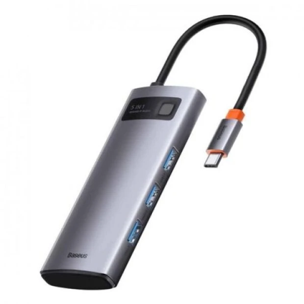 Перехідник USB HUB Baseus Metal Gleam (3USB3.0+4KHD+Type-C+Type-C) (Сірий) WKWG020013