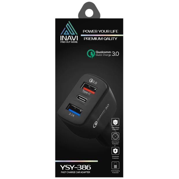 АЗУ-адаптер Inavi YSY-368 2USB+Type-C 3.1A (Белый)