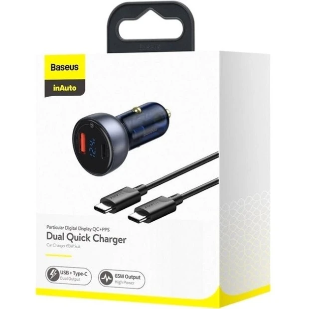 Baseus Particular Digital Display CCKX-C0A PPS 65W адаптер живлення (USB  /  Type-C) (Сріблястий)