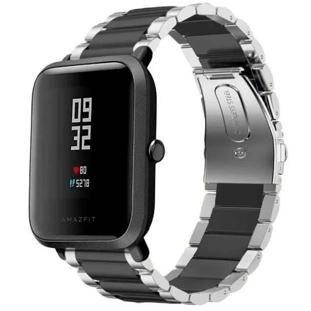 Ремешок Stainless Steel Xiaomi Amazfit Bip 20 mm (Silver-Black)